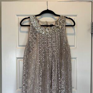 Anthropologie SACHIN & BABI Metallic Silver Embroidered A-Line Dress